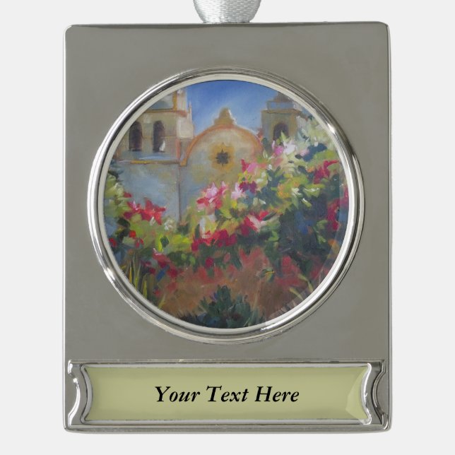 Carmel Spanish Mission California Garden Banner-Ornament Silber (Vorderseite)