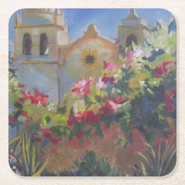 Carmel Spanish Mission California Garden Rechteckiger Pappuntersetzer (Vorderseite)