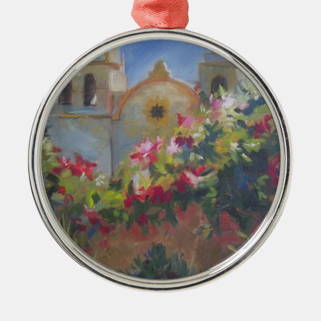 Carmel Spanish Mission California Garden Silbernes Ornament (Vorne)