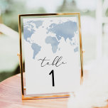 CARMEN Adventure Travel Blue Map Tischnummer Card<br><div class="desc">Die Carmen Collection zeichnet sich durch eine staubblaue Weltkarte mit Aquarellfarben und eine elegante Kombination aus Schriftart aus.</div>