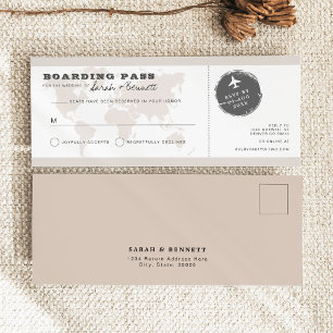 CARMEN Beige Weltkarte Boarding Pass RSVP Karte