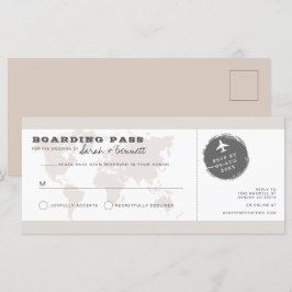 CARMEN Beige World Map Boarding Pass RSVP Card Menükarte