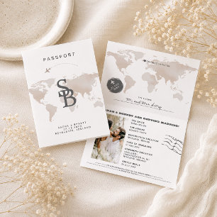 CARMEN Carte du monde beige Faire-part de mariage