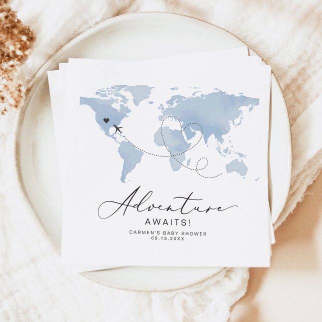 CARMEN Dusty Blue Map Adventure Baby Shower Serviette (Von Creator hochgeladen)