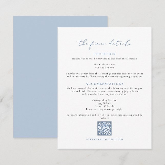 CARMEN Dusty Blue Wedding the Finer Details Card Einladung (Vorne/Hinten)