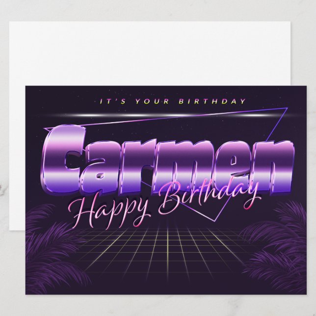 Carmen Nom Prénom lila retro Carte Anniversaire (Devant / Derrière)