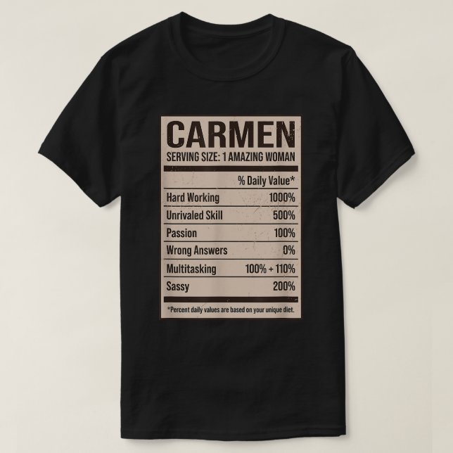 Carmen Nutrition Fakten Name Nickname Alias Titel  T-Shirt (Design vorne)