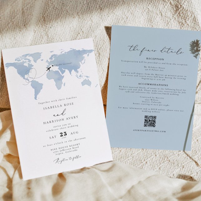 CARMEN Zielort Blue Map Wedding Details Invita Einladung (Von Creator hochgeladen)