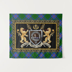 Carmichael Clan Abzeichen & Motto w/Lions Wandteppich