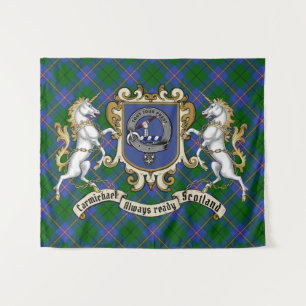 Carmichael Clan Abzeichen & Unicorns w/Tartan Wandteppich