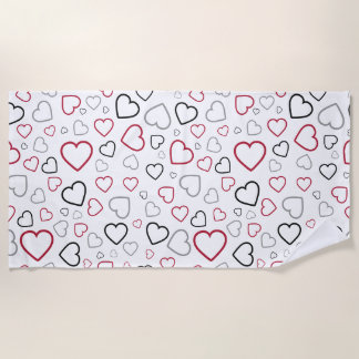 Carmin Red Gray Happy Hearts Muster Strandtuch