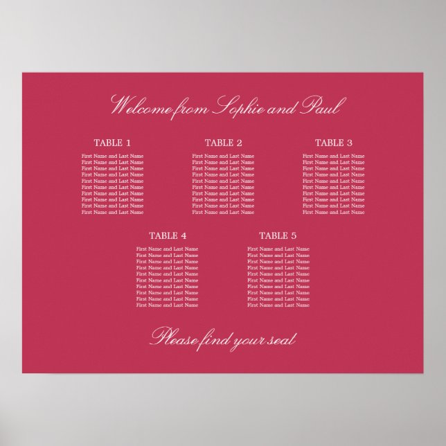 Carmine Magenta Red 5 Table Chart Poster (Vorne)