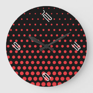 Carmine Pink Polka Dot Modern Black Große Wanduhr