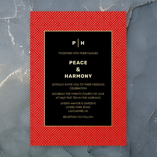 Carnaby Confetti Gold Red Black Wedding Folieneinladung (Von Creator hochgeladen)