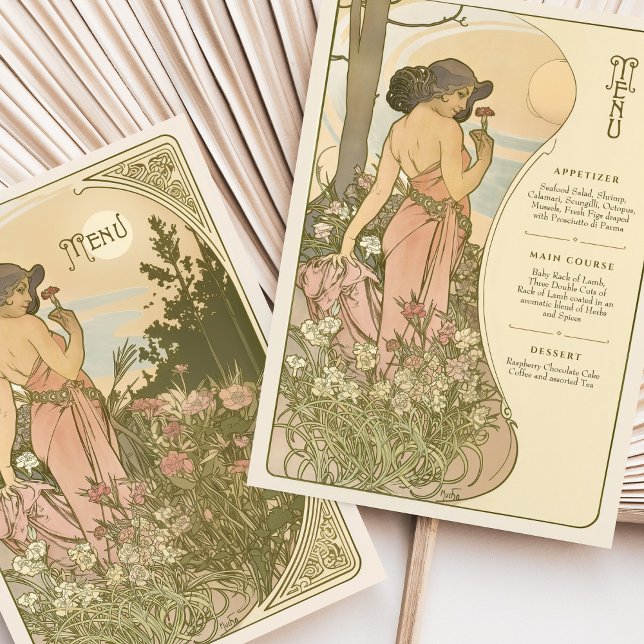 Carnation Art Nouveau Floral Goddess Carte Menu (Créateur téléchargé)
