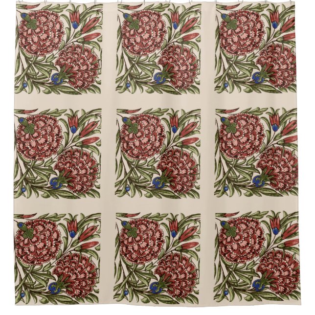 Carnation Blume Tile Antique Rustikale Kunst Duschvorhang (Vorderseite)