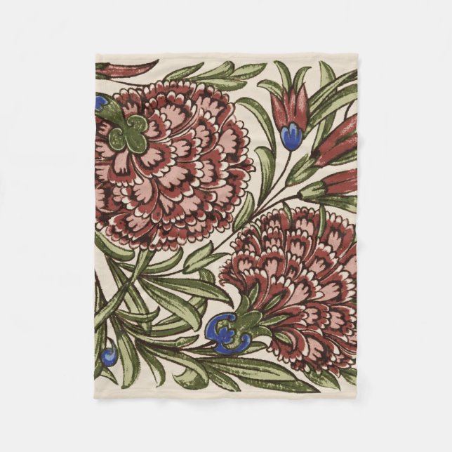 Carnation Blume Tile Antique Rustikale Kunst Fleecedecke (Vorderseite)