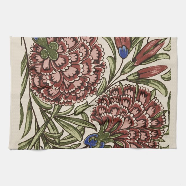 Carnation Blume Tile Antique Rustikale Kunst Geschirrtuch (Horizontal)