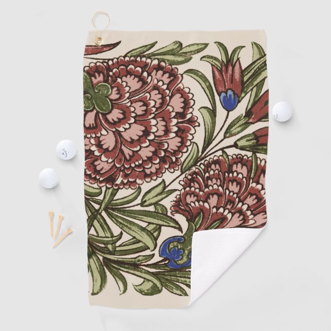 Carnation Blume Tile Antique Rustikale Kunst Golfhandtuch (Insitu)