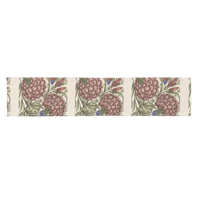 Carnation Blume Tile Antique Rustikale Kunst Kurzer Tischläufer (Horizontal)