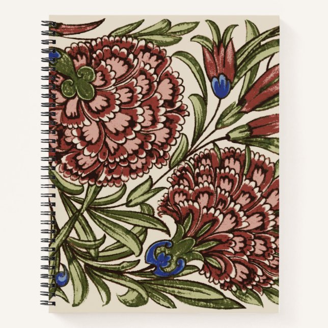 Carnation Blume Tile Antique Rustikale Kunst Notizbuch (Vorderseite)