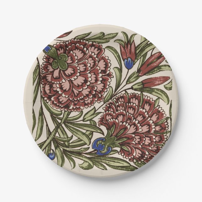 Carnation Blume Tile Antique Rustikale Kunst Pappteller (Vorderseite)