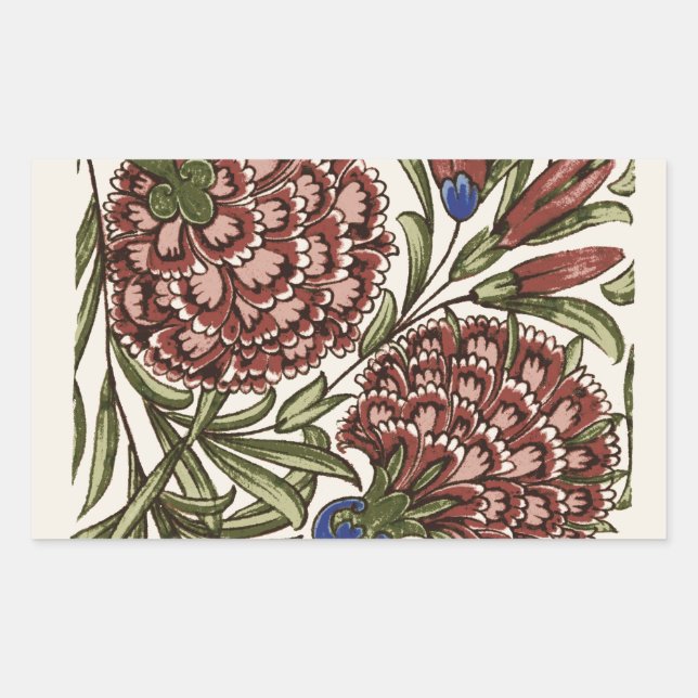 Carnation Blume Tile Antique Rustikale Kunst Rechteckiger Aufkleber (Vorderseite)
