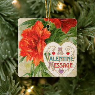 Carnation-Blume, Vintage Valentintagsbotschaft Keramikornament
