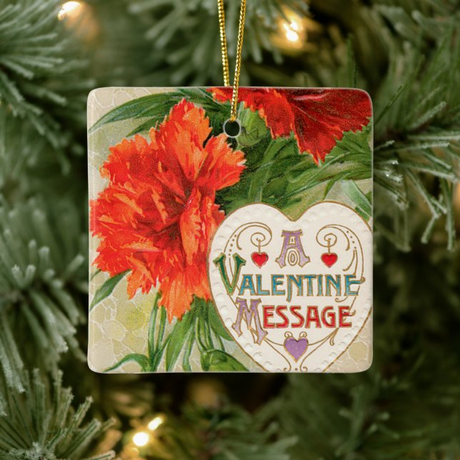 Carnation-Blume, Vintage Valentintagsbotschaft Keramikornament (Baum)