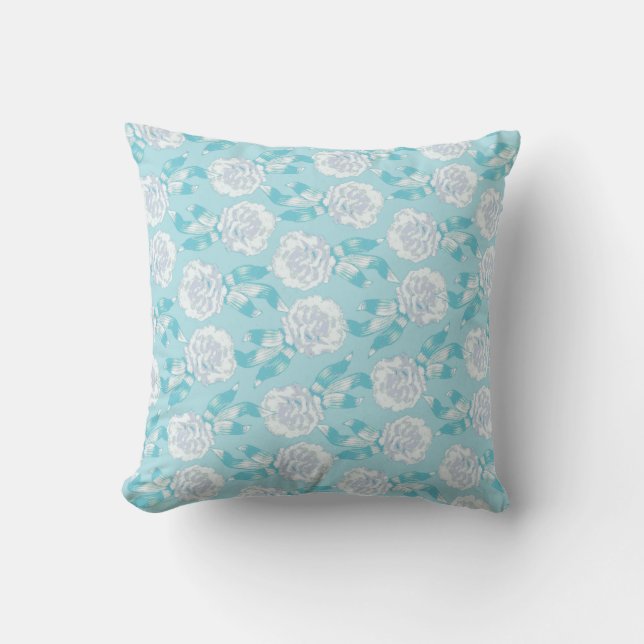 Carnation floral damask aqua bleu lancer oreiller (Recto)
