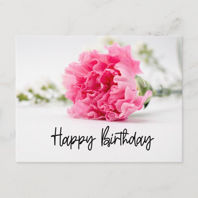 Carnation Happy Birthday in Pink Feiertagspostkarte (Vorderseite)