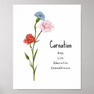 Carnation January Birth Blume Wasserfarbe Kunst Poster