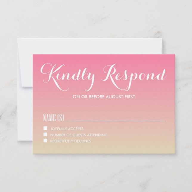 Carnation Pink Gradient Sunset Wedding RSVP Card Karte (Vorderseite)