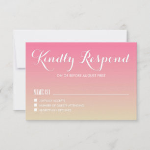 Carnation Pink Gradient Sunset Wedding RSVP Card Karte