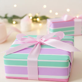 Carnation Pink, Mauve and Robin Egg Blue Stripes Geschenkpapier