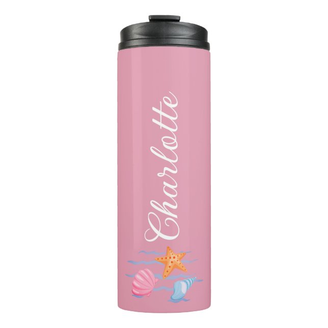 Carnation Pink Personalisiert Seashells Thermosbecher (Vorderseite)