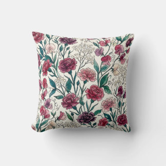 Carnations Floral Berry Watercolor Coussin Jeté Dé