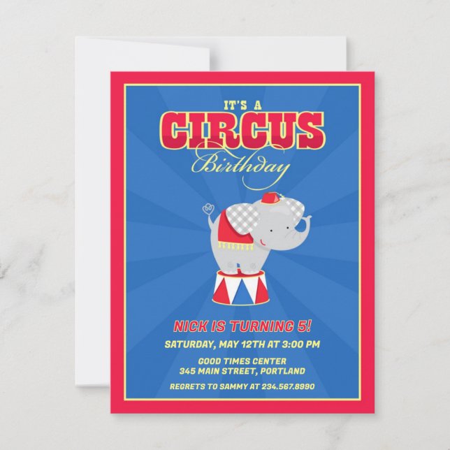 Carnaval de cirque Invitation de fête d'anniversai (Devant)