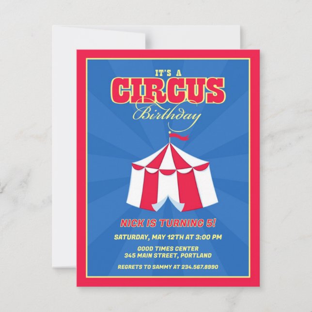Carnaval de cirque Invitation de fête d'anniversai (Devant)