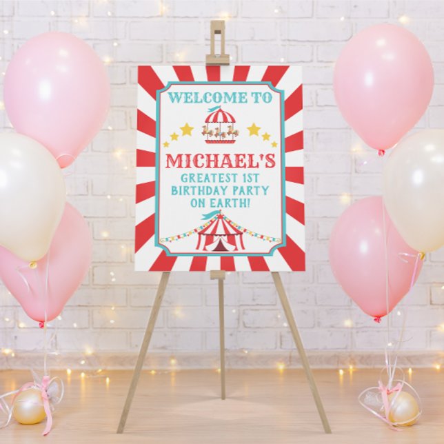 Carnaval de cirque rouge et Turquoise Affiche de b (Créateur téléchargé)