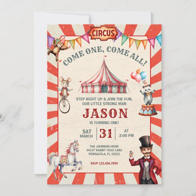 Carnaval de cirque vintage Invitation d'anniversai (Devant)