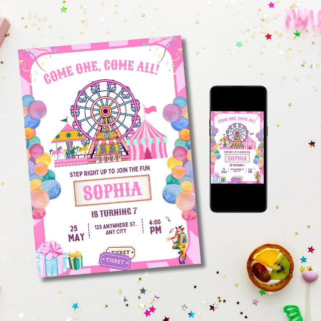 Carnaval Invitation d'anniversaire, Circus Girl An (Créateur téléchargé)