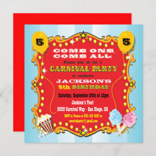 Carnaval Marquee Anniversaire Fête Invitations
