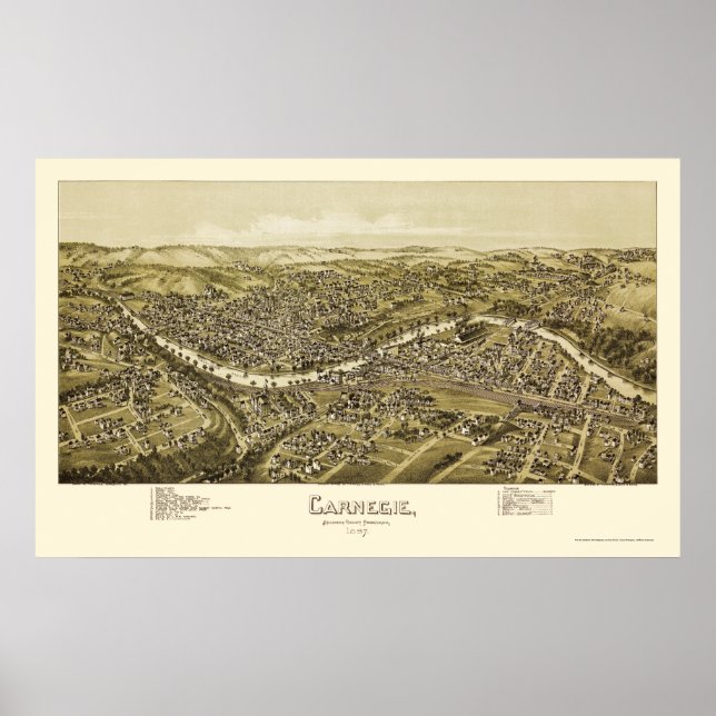 Carnegie, PA Panoramic Map - 1897 Poster (Vorne)