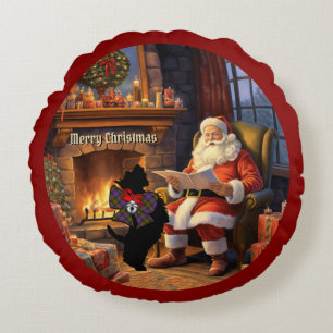 Carnegie Scottie Dog & Santa Personalisierte Weihn Rundes Kissen