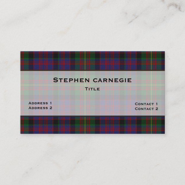 Carnegie Tartan Kariert Custom Visitenkarte (Vorderseite)