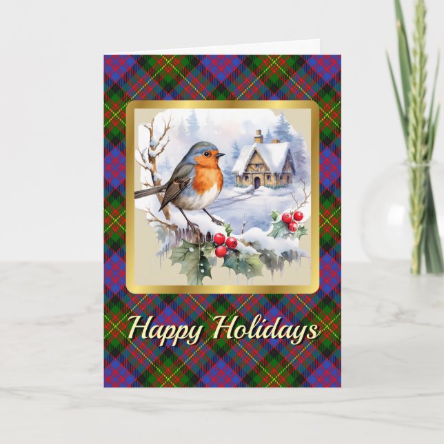 Carnegie Tartan w/Robin Personalisiert Xmas Karte (Vorderseite)