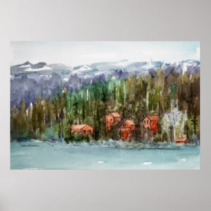 Carnelian Bay Lake Tahoe Hütten Aquarell Poster