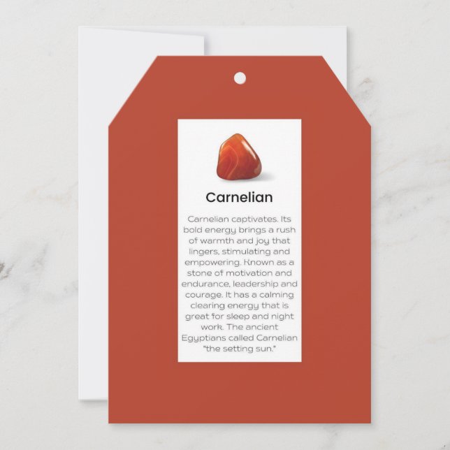 Carnelian Crystal Meaning Juwelier Display Card Ta Karte (Vorderseite)