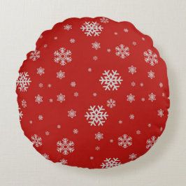Carnelian Red Snowflake Round Pillow Rundes Kissen